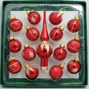 Red Tree Topper Mini Ornament Set 15 Ball Finial Glass 1.25" Kurt Adler